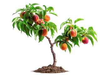 Vibrant peach tree laden with ripe, colorful peaches, surrounded by lush green leaves. Perfect for gardening, agriculture, and nature themes.