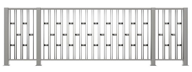 Versatile Indochine Balustrade. 3D illustration features a sleek metal balustrade with handrail in the Indochine style (transparent background). A versatile element for a variety of modern exterior
