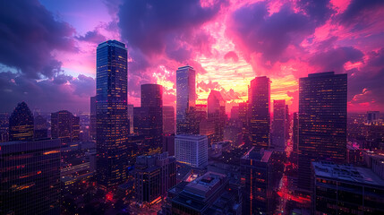Obraz premium City Skyline at Dusk: Urban Exploration in Vibrant City
