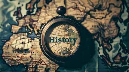 Naklejka premium Vintage Compass with History on Map 
