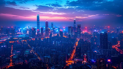 Fototapeta premium City Skyline at Dusk: Urban Exploration in Vibrant City