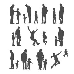 Obraz premium Male silhouettes set. Father and his young son. Concept of Happy Father's day, family holidays celebration, parenthood.