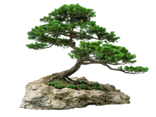  A beautifully shaped bonsai tree growing on a rock, showcasing intricate branch patterns and lush green foliage, symbolizing harmony and tranquility. © admin_design