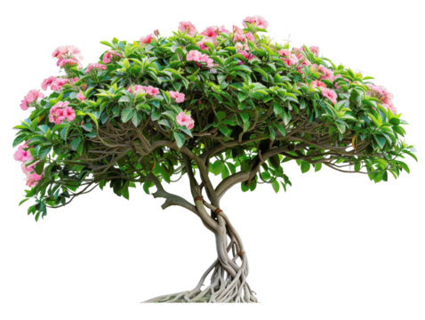 Beautiful flowering tree with pink blossoms and twisted branches, isolated on white background. Perfect for nature and botanical themes.