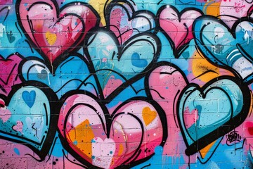 Graffiti on a wall with hearts painted on it