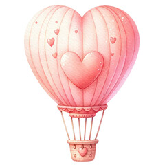 Hot air balloon with heart design for Valentine's Day clipart on transparent background
