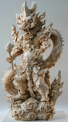 Obraz premium Beautiful wood carvings of mythical animals.