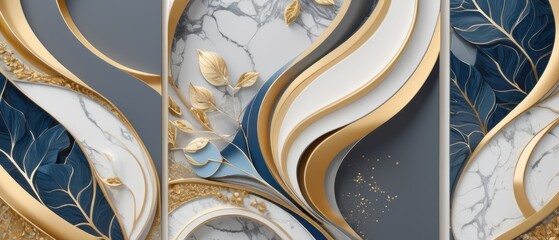 golden botanical texture wall art modern. marble art design with an abstract shape and gold pattern.