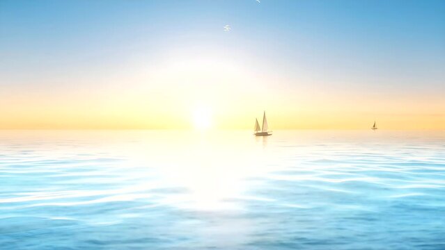 Summer scenery in the middle of the ocean ,ship, at sunrise  Seamless looping 4k time-lapse animation video background yg