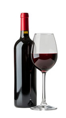 Elegant scene with red wine bottle and glass filled with red wine, isolated on transparent background. Perfect for wine-related themes.