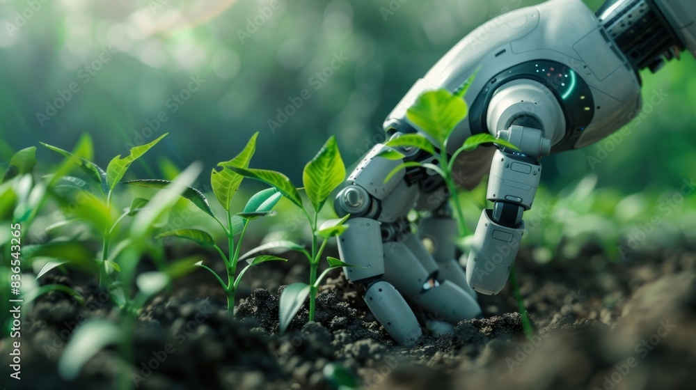 Poster handsfree planting using advanced technology a robot can automatically load seedlings and position t