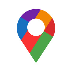 vector flat map icon in green, red, orange, purple and blue. flat design. map location