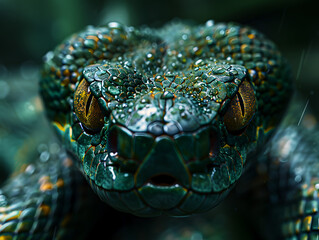 Fototapeta premium Close-up of a green snake. Artificial intelligence.