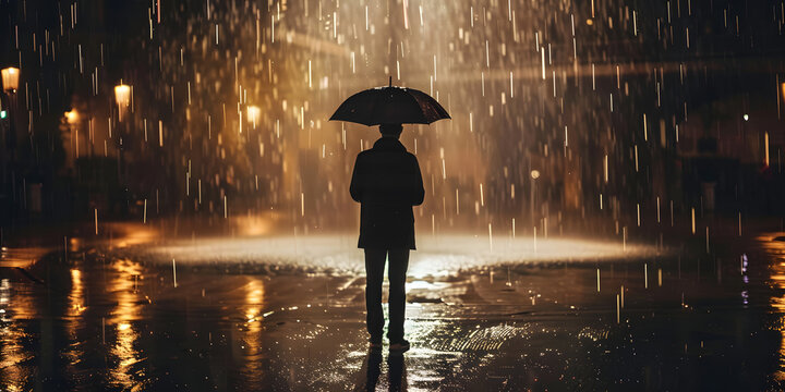 Figura solit&aacute;ria na chuva