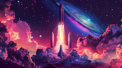 
Launching Space Rocket From Laptop Screen 