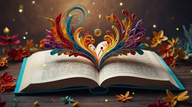 Fantasy and literature concept with magic book illustration