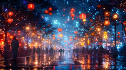 32K HD Kawaii Art: People in City Square Joining Blackout Movement