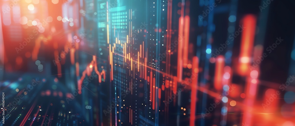 Poster dynamic concept of financial trading with abstract digital graph and data points, showcasing market 