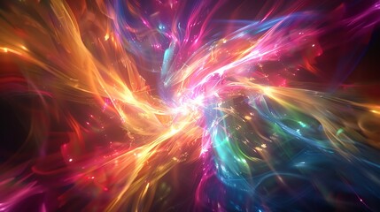 Vibrant abstract colorful energy waves in a cosmic space, conveying a sense of motion, light, and energy in a mesmerizing digital art.