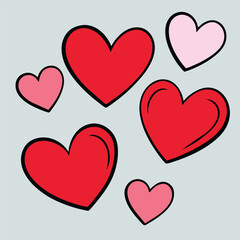 Red, Pink Doodle heart Collection, hand drawn love heart collection, Sketch of red heart icon symbol graphic set. Hand drawn heart element vector