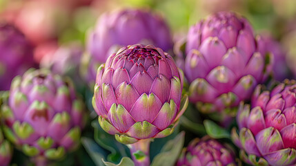 Full frame of purple italian artichokes , full frame of purple italian artichokes at the farmer's market.