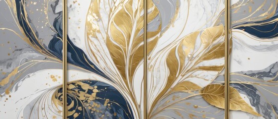 golden botanical texture wall art modern. marble art design with an abstract shape and gold pattern.