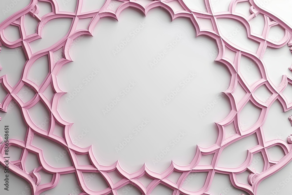 Poster islamic magenta ornament frame line vector design with curved pattern isolated on white