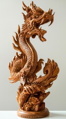 Fototapeta premium Beautiful wood carvings of mythical animals.