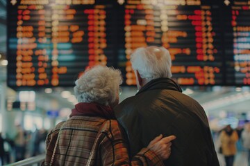 elderly couple at the airport