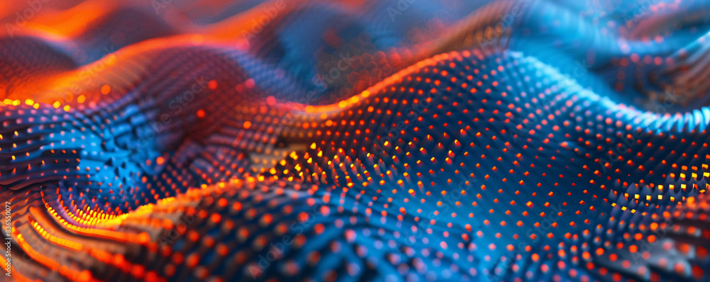 Poster particle space lines background 3d rendering, background of abstract polka dot particles with techno