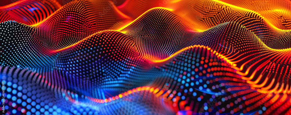 Poster particle space lines background 3d rendering, background of abstract polka dot particles with techno