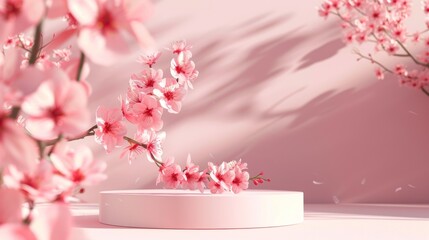 Background podium 3D spring flower product beauty pink display nature. 