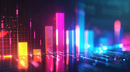 Financial data curve chart, financial technology themed big data analysis bar chart background