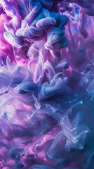 Abstract violet and blue ink in water, fluid art background
