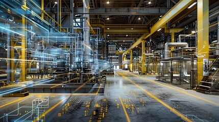 Fototapeta premium Illustration of Creating virtual models of physical assets and processes to simulate, monitor, and optimize industrial operations using real-time data. Ai Generate.