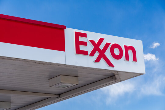 Exxon Gasoline Station Exterior Canopy and Trademark Logo