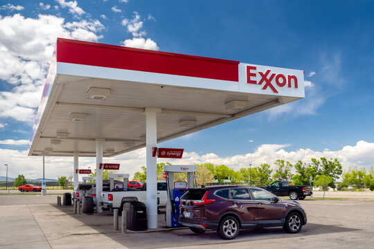 Exxon Gasoline Station Exterior Canopy and Trademark Logo