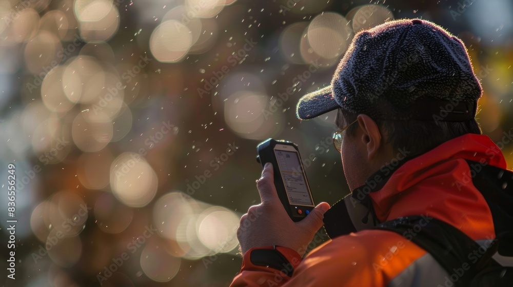 Poster a researcher using a handheld weather station to record data on the sudden temperature changes broug