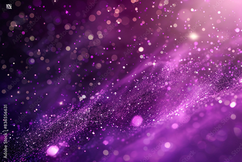 Poster abstract purple particles and dots flowing on purple background, dancing particles dark background 3