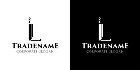 Obraz premium Letter L Knife Logo, for Culinary Brands, Knifemakers, and Chefs