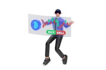 Trading cryptocurrency in Metaverse 3D Illustration