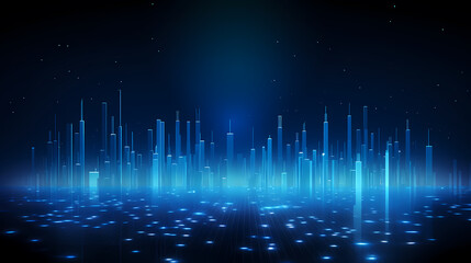 Abstract blue wavy background with glowing lights and sound waves