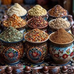 a table with many different colored spices including one that says  sprinkle .