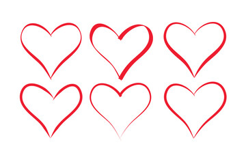 red heart shaped hand drawn line drawing for adorning the love of a young couple.