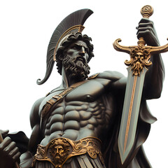 statue of ares the god of war in bronze with white background