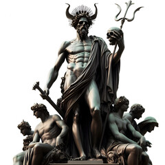 statue of hades the god of death in bronze with white background