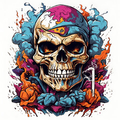 Fototapeta premium Hand drawn a menacing skull with smoking style for t-shirt design