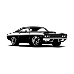vintage muscle car illustration! This beautifully crafted artwork features a classic American muscle car in all its glory, with bold lines, sleek curves, and a powerful engine. Download now