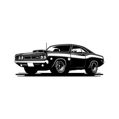 vintage muscle car illustration! This beautifully crafted artwork features a classic American muscle car in all its glory, with bold lines, sleek curves, and a powerful engine. Download now