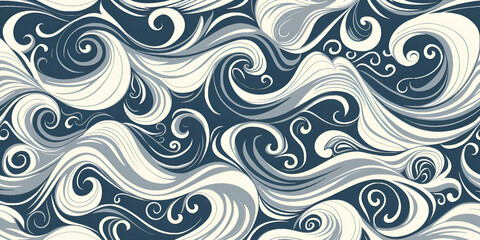 waves and curls seamless pattern swatches included for illustrator user, pattern swatches included in file, for your convenient use